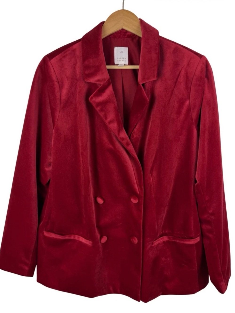 LC Lauren Conrad Red Velvet Double-Breasted Blazer